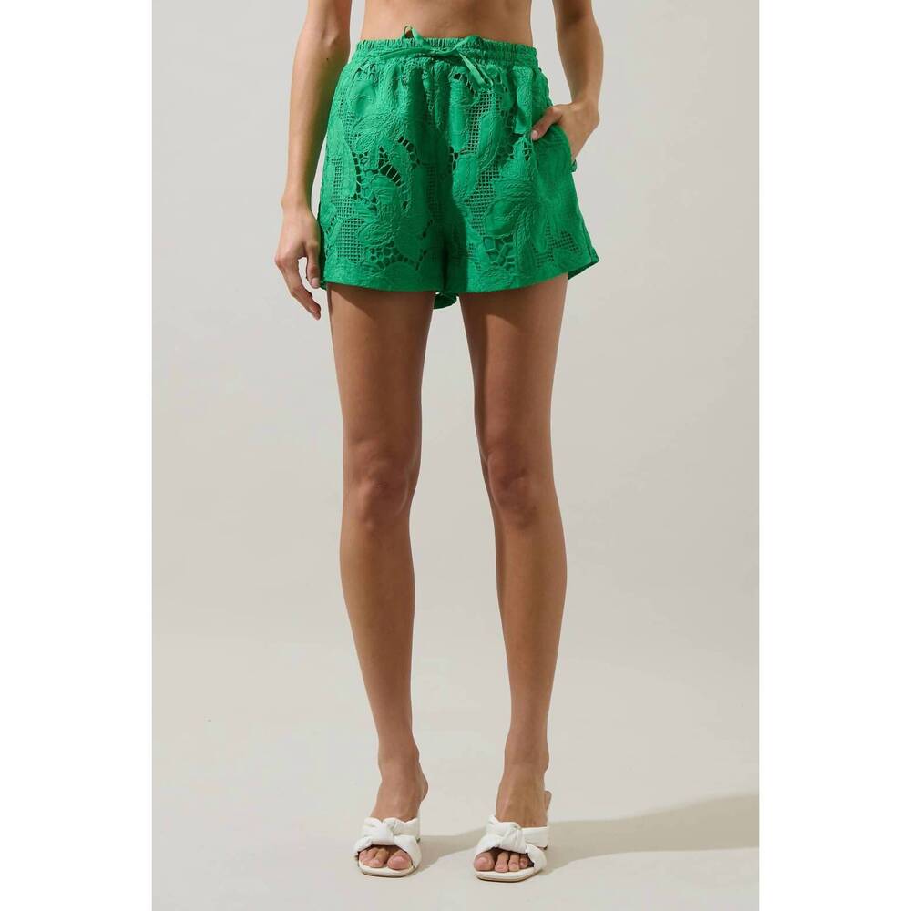 NEW SUGARLIPS women's friona eyelet taliya drawstring shorts in green
